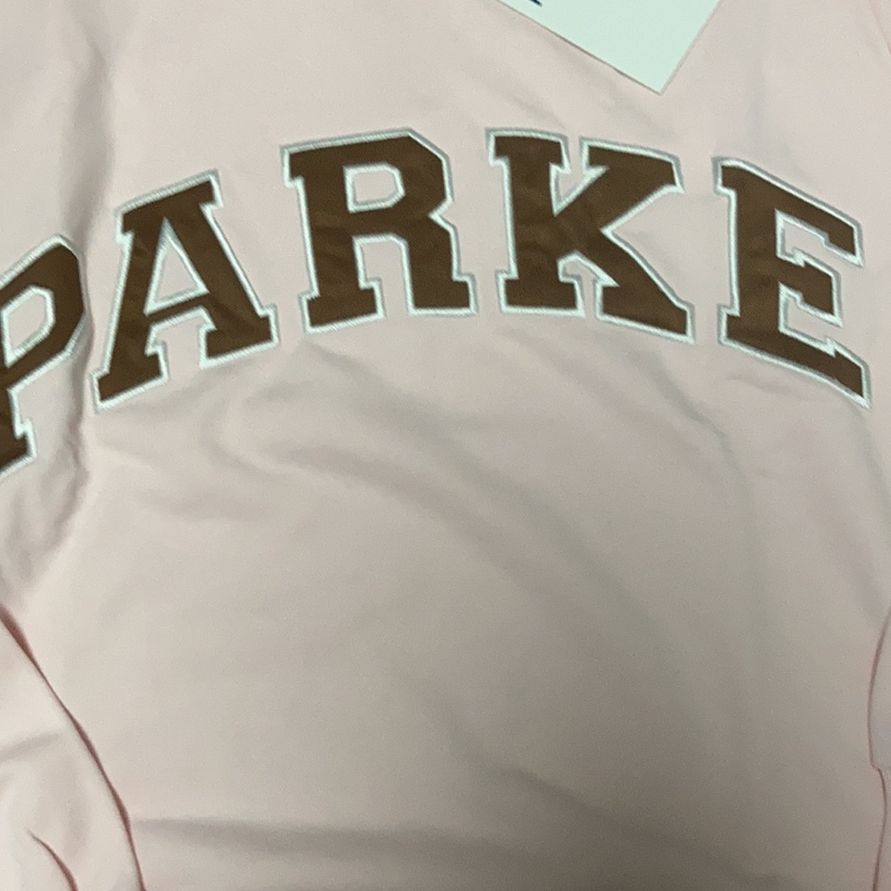 Parke Baby pink mock neck sweatshirt brown Embroidered Logo Pullover size XXL - Picture 2 of 6